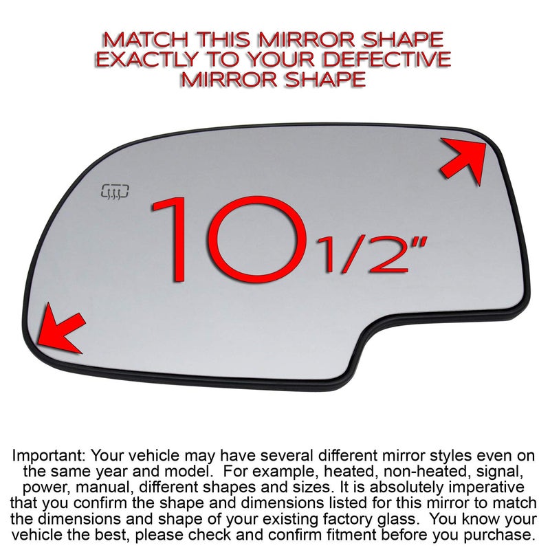 Rugged TUFF Driver Side Mirror Glass Assembly With Backing Plate Heated Compatible with Chevy Chevrolet Avalanche Silverado Suburban Tahoe, GMC Sierra Yukon XL, Cadillac Escalade (2000-2006) - Image 2